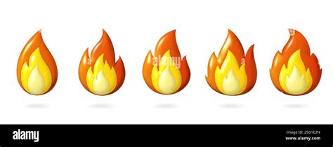 Fire Emoji Set D Hot Flame Heat Or Smoke Render Glossy Isolated On White Background Element