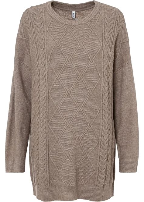 L Ssiger Oversize Pullover Mit Sch Nem Zopfmuster Braun Damen