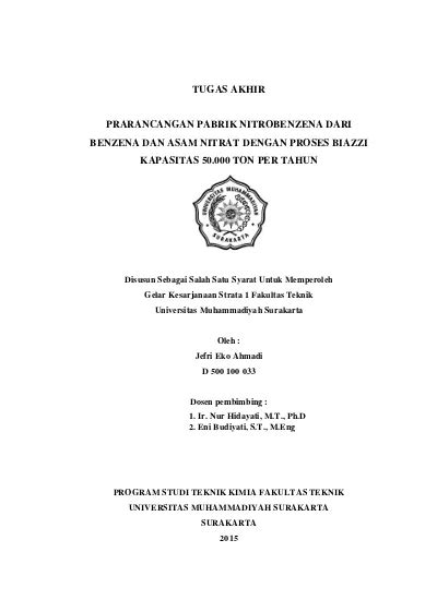 Tugas Akhir Prarancangan Pabrik Nitrobenzena Dari Benzena Dan Asam