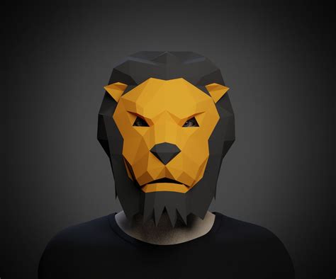 LION MASK PAPERCRAFT Pdf Template 3D Pattern Mask Craft for Men, Low ...