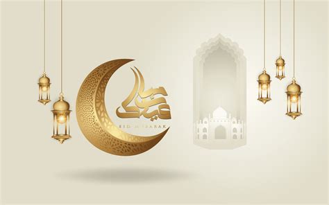 eid mubarak arabisk kalligrafi hälsning design islamisk linje moské