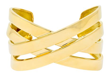 Tiffany And Co Paloma Picasso French 18 Karat Yellow Gold Criss Cross Cuff Bracelet Wilsons