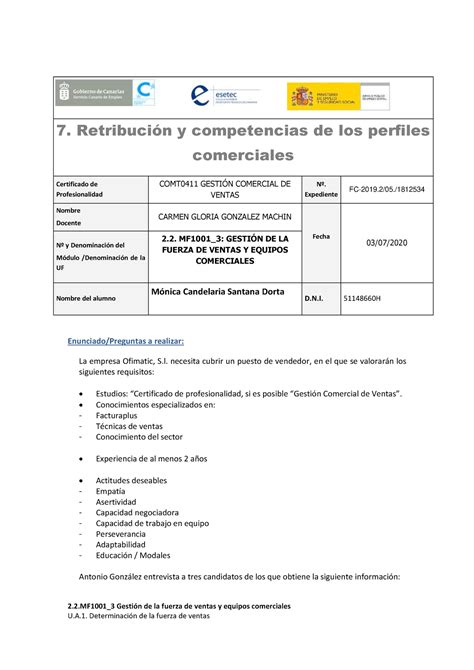 Practica 7 UA 1 MF 1001 2 2 3 Gestión de la fuerza de ventas y