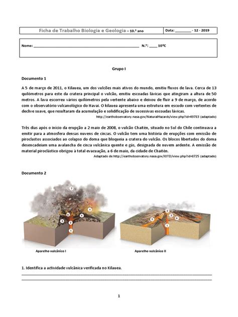 Ficha De Trabalho Vulcões E Sismos Pdf Vulcão Tipos De Erupções Vulcânicas