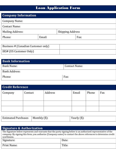 Business Loan Application Form Templates Free Report Templates