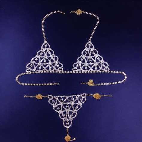 Hifve Silver Heart Bikini Bra Chain Suit Beach Waist Belly Crop Top Underwear Crystal Body Chain