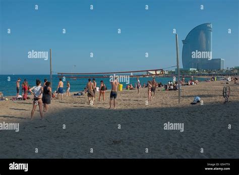 Volleyball On The Beach In Barceloneta Barcelona Spain W Hotel In