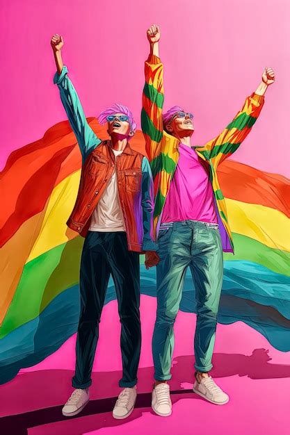 Ilustración generativa de ia de retrato de dos hombres gay enamorados y muy emocionados en las