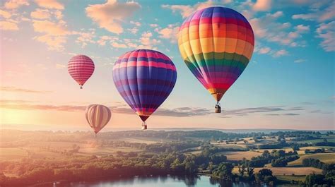 Premium Photo Colorful Hot Air Balloons Soaring Over Scenic Landscape