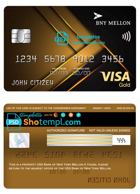 Usa Bank Of New York Mellon Visa Gold Card Fully Editable Template In