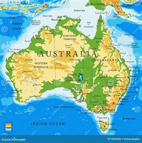 Australia Physical Map Stock Vector Illustration Of Group 70525836