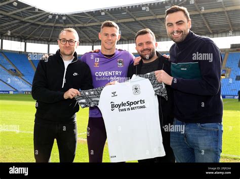 Coventry City Goalkeeper Ben Wilson With Sponsors At Coventry Building