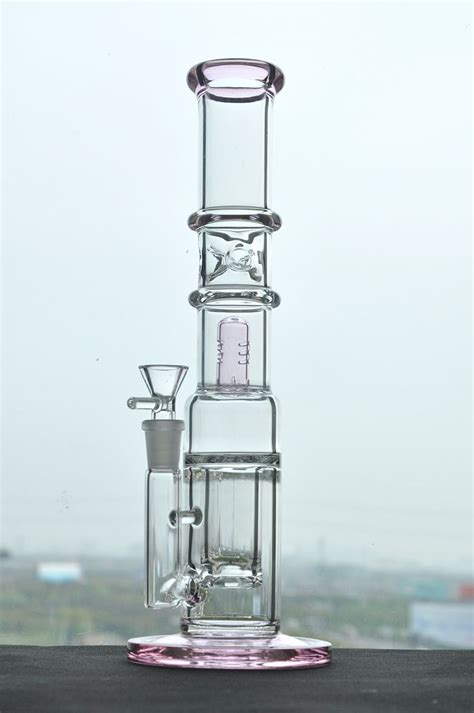 2019 12 Inches Pink Glass Bongs Dab Rig With Diffuser Perc Tornado