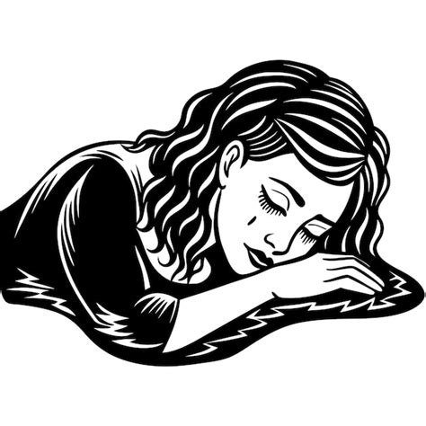 A black and white drawing of a woman sleeping with her eyes closed ...