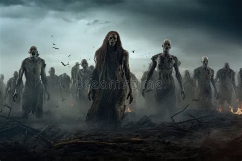 Crowd Of Aggressive Decaying Flesh Eating Zombies Scary Horror Zombie