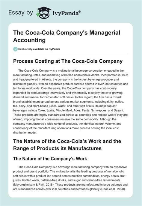 The Coca Cola Company S Managerial Accounting Words Assessment