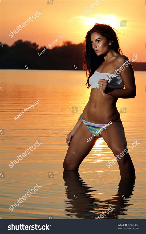 Sexy Brunette Woman Water Sunset Erotic Stock Photo Shutterstock