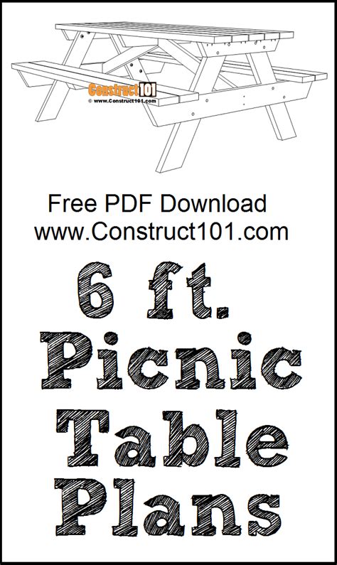 6 Foot Picnic Table Plans | PDF Download - Construct101