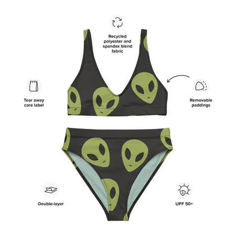 Green Alien High Waisted Bikini Space Alien Bikini Two Piece Swimsuit Area 51 Beach Swimwear