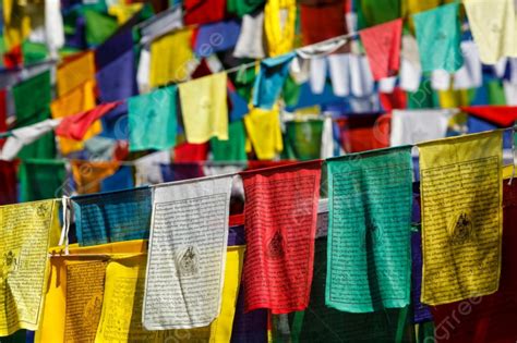 Buddhist Prayer Flags Lungta With Om Mani Padme Hum Buddhist Mantra