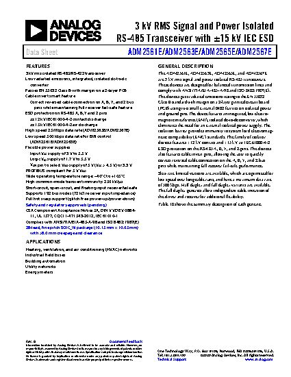 Adm E Datasheet Kv Rms Signal And Power Isolated Rs Transceiver