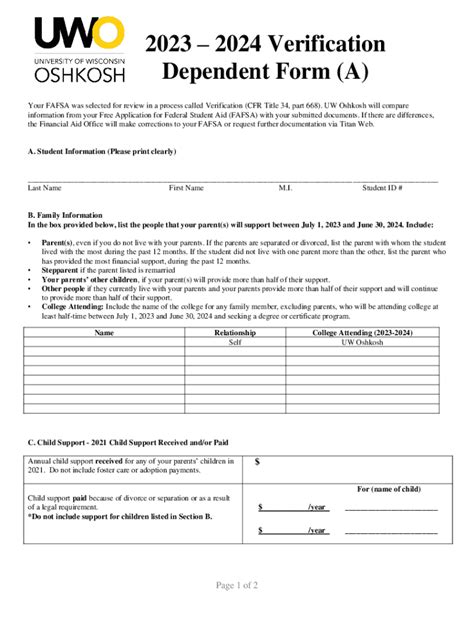 Fillable Online 20232024 Verification Dependent Form A Fax Email Print Pdffiller