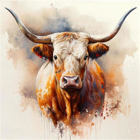 longhorn cow face watercolor. 22845955 Stock Photo at Vecteezy