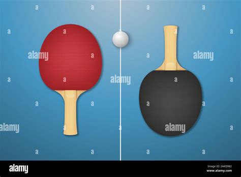 Vector 3d Realistic Red And Black Ping Pong Racket And Ball Icon