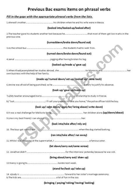 Phrasal Verbs Multiple Choice Exercises ESL Worksheet By Abdoh