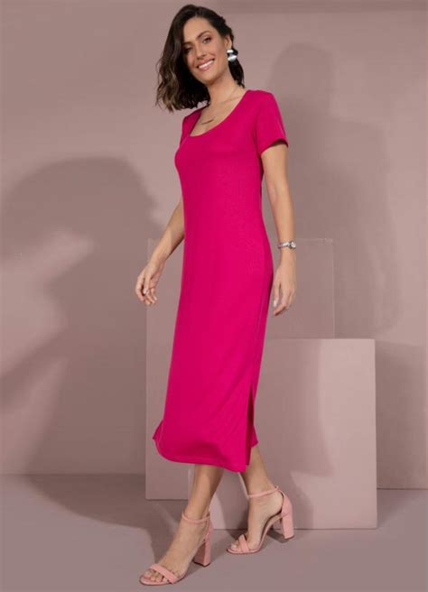 Vestido Pink Midi Fendas Laterais Quintess