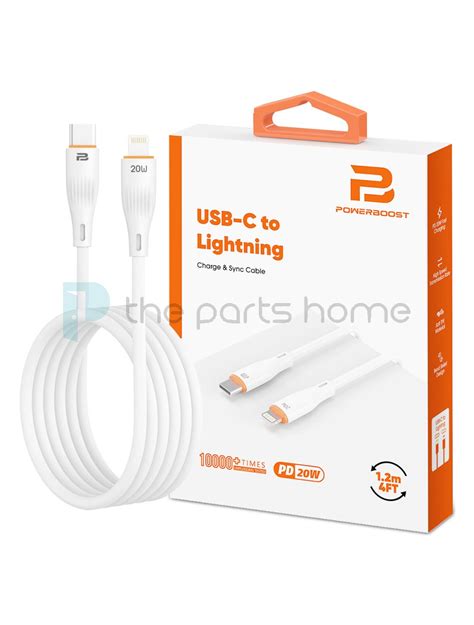 Power Boost Usb C To Lightning Charge And Sync Cable 120cm White Max 20w