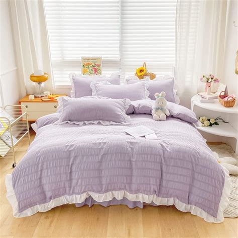 Mengersi Seersucker Duvet Cover Set Full Sizeruffle Duvet Coverboho Chic Ruffled