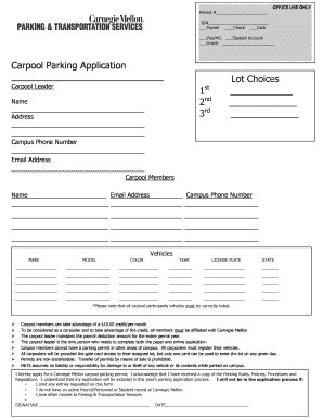 Fillable Online Cmu Carpool Permit Application Form Pdf Carnegie