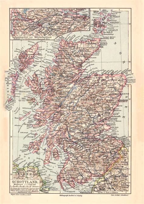 Alte Historische Landkarte Schottland Karte Lithographie 1907 1907