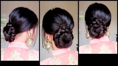 Quick Easy Braided Bun Hairstyle For Parties Indian Wedding Guest