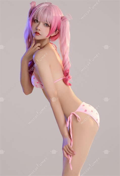 Women Two Piece Swimsuit Pink Heart Bikini Set Top Quality Swimwear For Sale