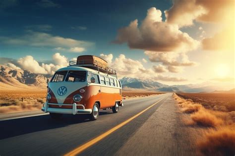 Premium AI Image | Camper van on the road travel and vacation concept
