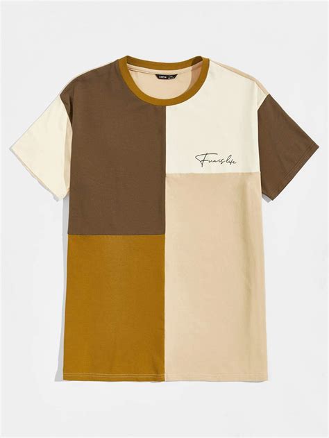 SHEIN Men Letter Graphic Colorblock Tee Mens Tshirts Shirts Color