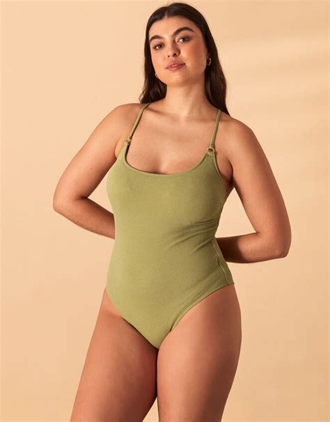 Crinkle Scoop Neck Swimsuit Green Swimsuits Accessorize Uk