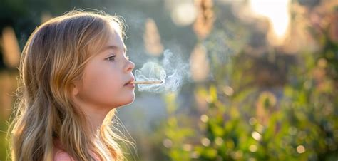 Young girl smoking a cigarette outdoors raising awareness on addiction ...