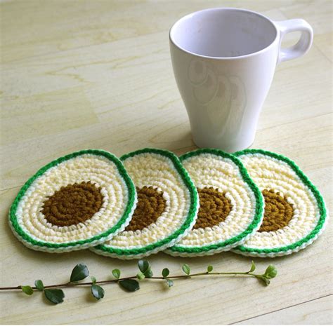 Avocado Coasters Set Crochet Fruit Coasters Birthday Gift Etsy