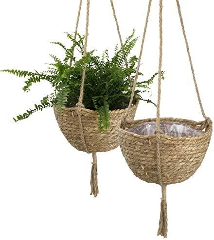 La Jolíe Muse Seagrass Hanging Planter Basket Set Indoor Plant Pots