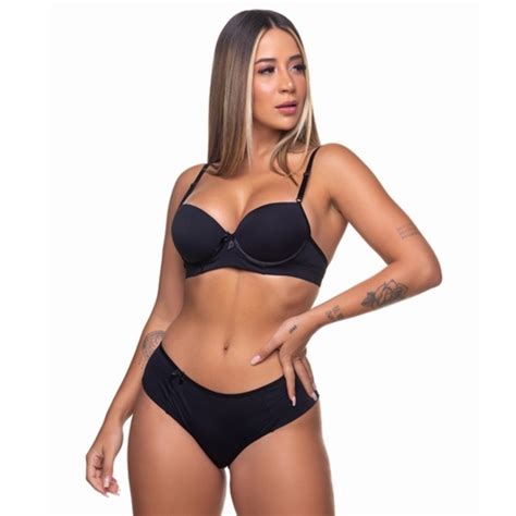 Conjunto Lingerie Sutiã Reforçado Microfibra Calcinha Tanga Moda Intima Feminina Bojo Luxo