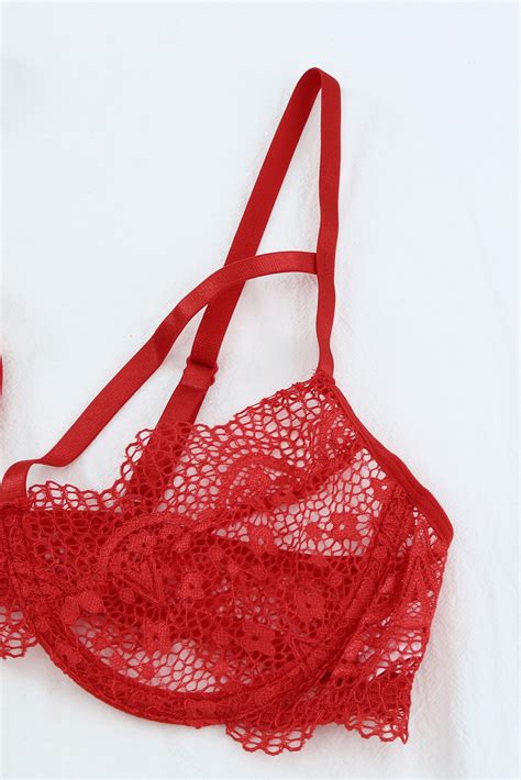 Us 506 Dropship Red Cadged Strappy Lace Bralette Set