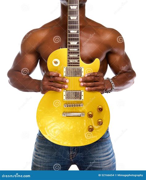 Muscular Black Man Holding Electric Guitar Stock Photo Image Of Male