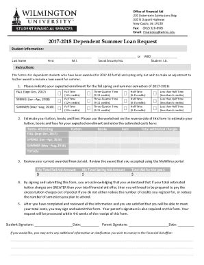 Fillable Online Dependent Summer Loan Request Fax Email Print