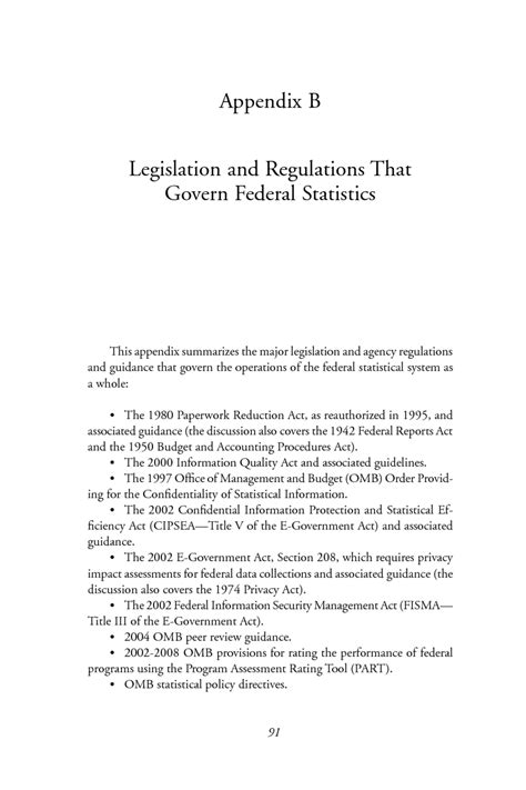 Appendix B Legislation And Regulations That Govern Federal Statistics