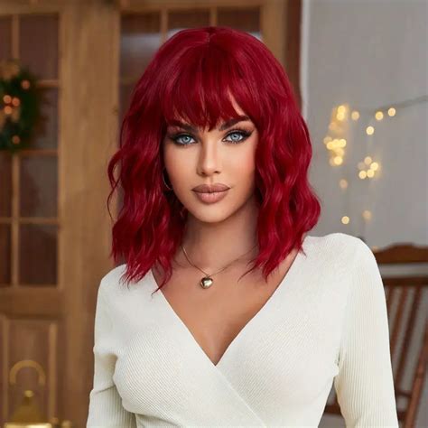 Synthetic Curly Bob Wigs With Bangs Short Bob Wavy Hair Wigs For Women