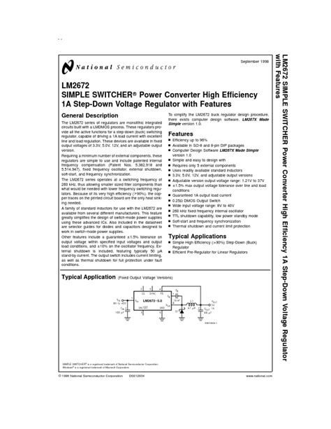 LM2672 Datasheet PDF SIMPLE SWITCHER Power Converter High Efficiency