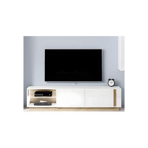 Meuble Tv Murari Portes Et Niches Avec Leds Blanc Brillant Et